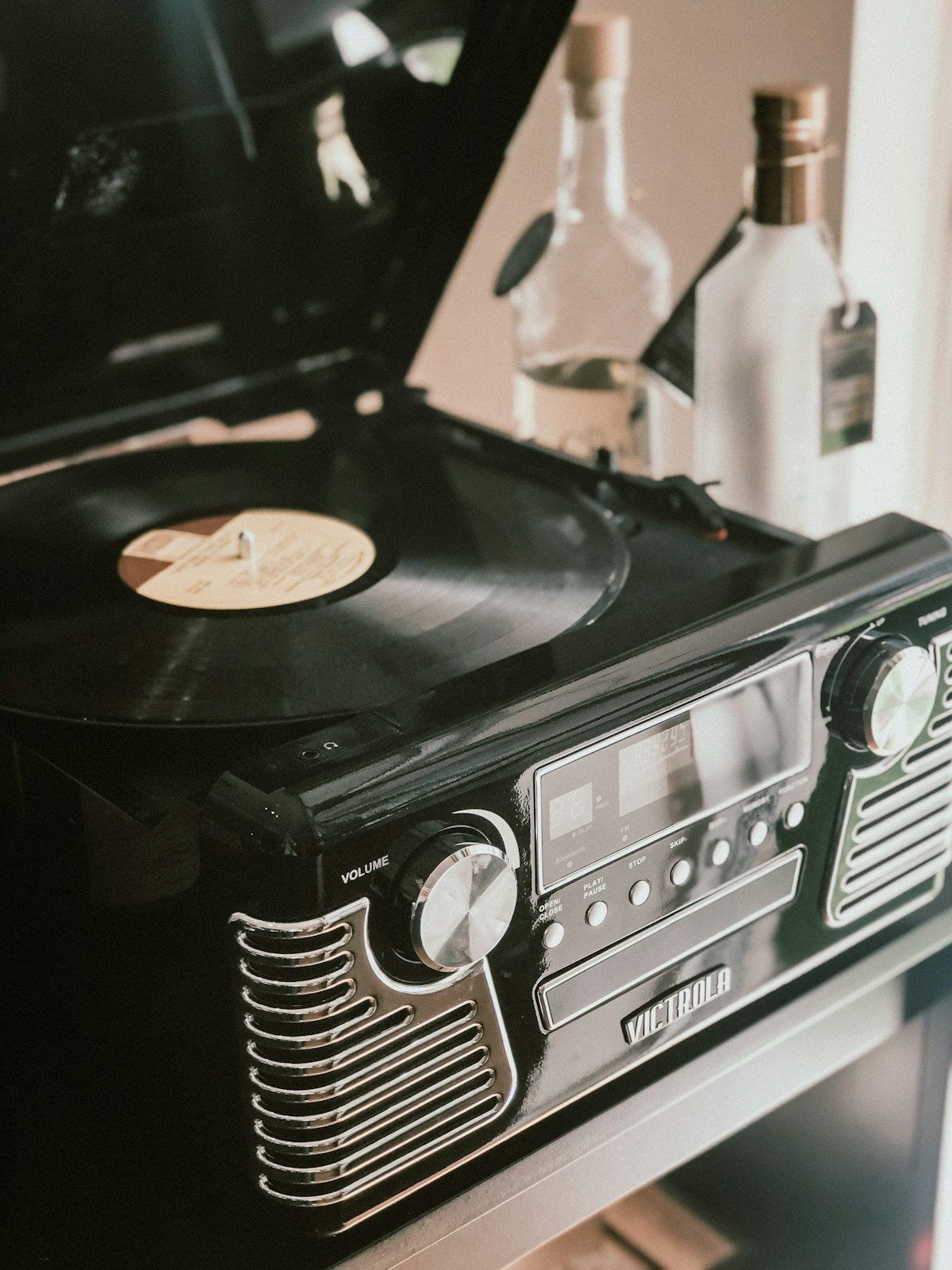 Vintage record player and vinyl record